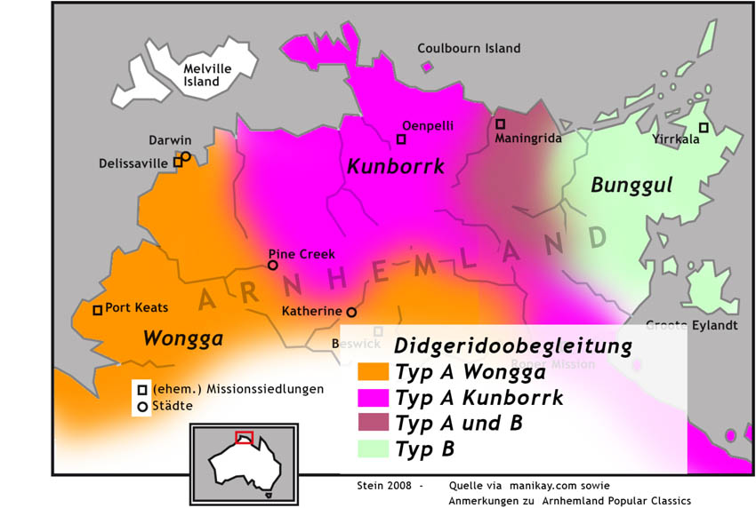 „wangga“ musik gespieltdie in west süd und zentral arnhemland sowie in teilen des golfs von carpentaria und der kimberley region verbreitet ist 
